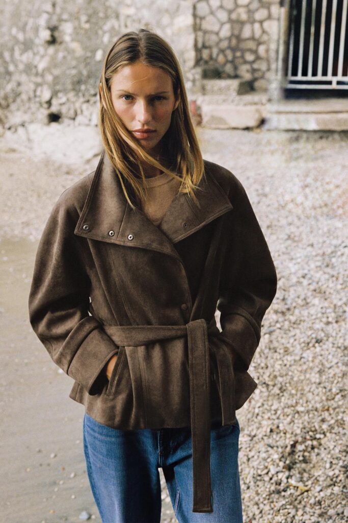 Veste Zara effet daim & ceinture