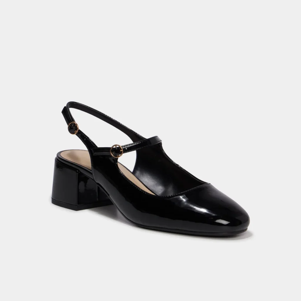 NAF NAF Escarpin slingback verni talon bloc noir femme