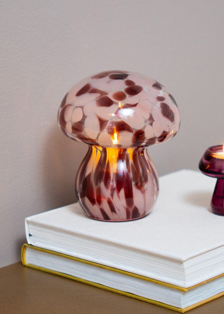 Lampe champignon en verre à pois